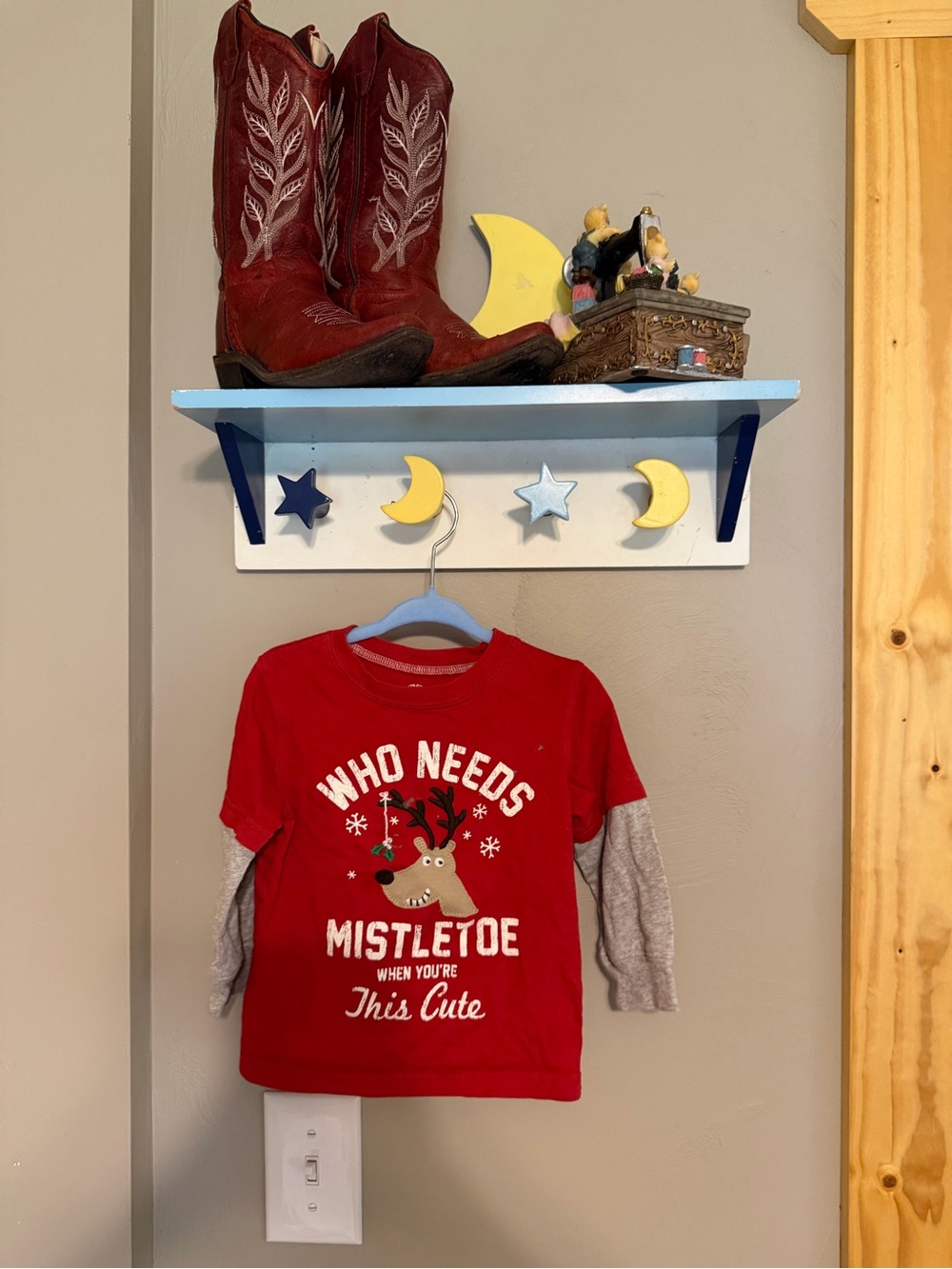 Carter's Red Layered-Look Long Sleeve Holiday Tee with Reindeer